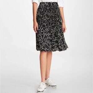 Karl Lagerfeld Polka Dot Pleated Circle A-Line Knee Length Skirt Black Sz 4 NWT